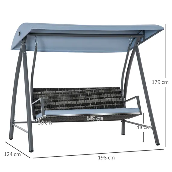 Buy 2-3 Seater Outdoor Garden Rattan Swing Chair with Adjustable Canopy Removable Cushion Hammock Seater Bench Bed Lounger, Mixed Grey, 3 image