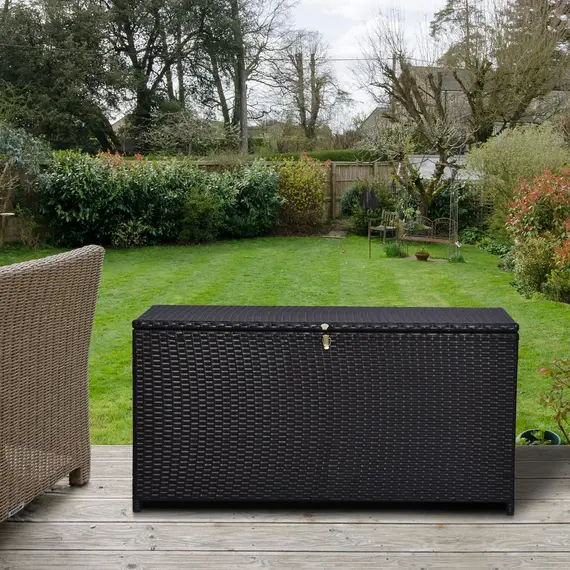 Buy 284 L Rattan Garden Storage Box, Outdoor Garden Storage Box with Gas Lift and Lockable Lid, Outdoor Wicker Rattan Chest Container for Garden Tools, 118 x 54 x 59 cm, Dark Brown, 2 image