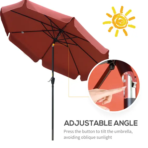 Buy 2.7m Patio Parasol Garden Umbrellas Outdoor Sun Shade Table Umbrella with Tilt, Crank, 8 Ribs, Ruffles, Wine Red, 4 image
