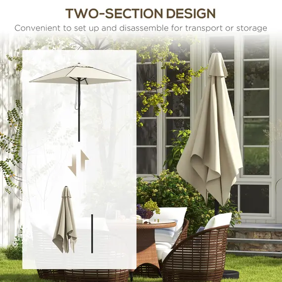 Buy 215cm Square Canopy Parasol, with Contrast Piping - Beige/Brown, 7 image