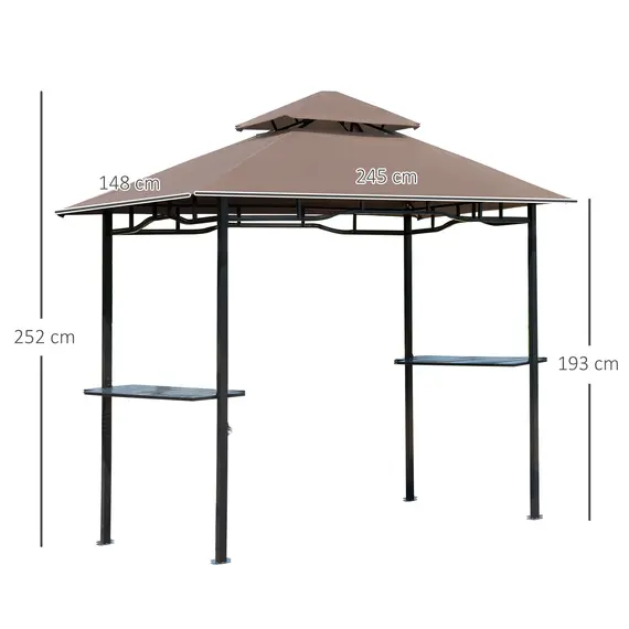 Buy 2.5M (8ft) Grill Gazebo Canopy, Double Tiered Outdoor BBQ Gazebo Shelter with 2 Side Shelves for Garden, Patio, Barbecue, Picnic, Coffee, 3 image