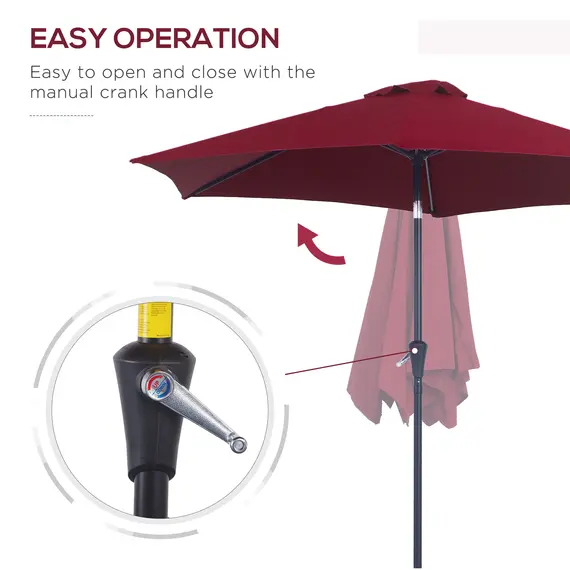 Buy 2.6M Garden Parasol Umbrella with Tilt and Crank, Outdoor Sun Parasol Sunshade Shelter with Aluminium Frame, Wine Red, 4 image