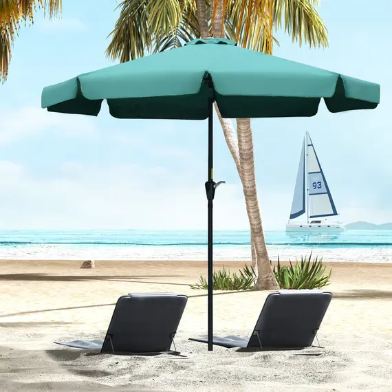 Buy 2.7m Patio Parasol Garden Umbrellas Outdoor Sun Shade Table Umbrella with Tilt, Crank, 8 Ribs, Ruffles, Green, 2 image