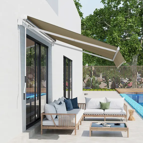 Buy 2.5x2 m Manual Retractable Awning-Beige Canopy/White Frame, 9 image
