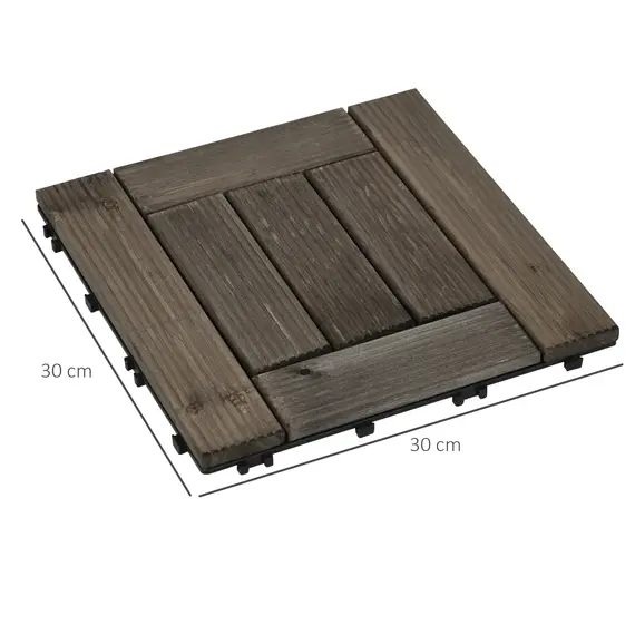 Buy 27 Pcs Wooden Interlocking Decking Tiles, 30 x 30 cm Outdoor Flooring Tiles, 2.5ãŽ¡ per Pack, for Patio, Balcony, Terrace, Hot Tub, Charcoal Grey, 3 image