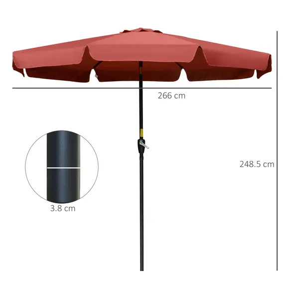 Buy 2.7m Patio Parasol Garden Umbrellas Outdoor Sun Shade Table Umbrella with Tilt, Crank, 8 Ribs, Ruffles, Wine Red, 3 image