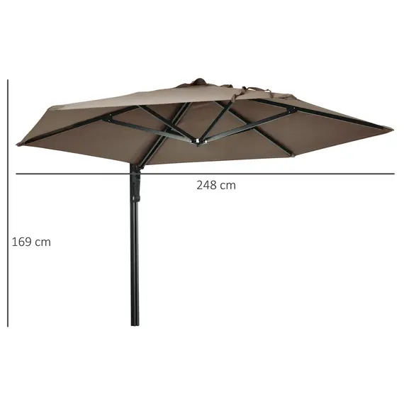 Buy 2.5m Wall Mounted Parasol, Hand to Push Outdoor Patio Umbrella with 180 Degree Rotatable Canopy for Porch, Deck, Garden, 250 cm, Khaki, 3 image