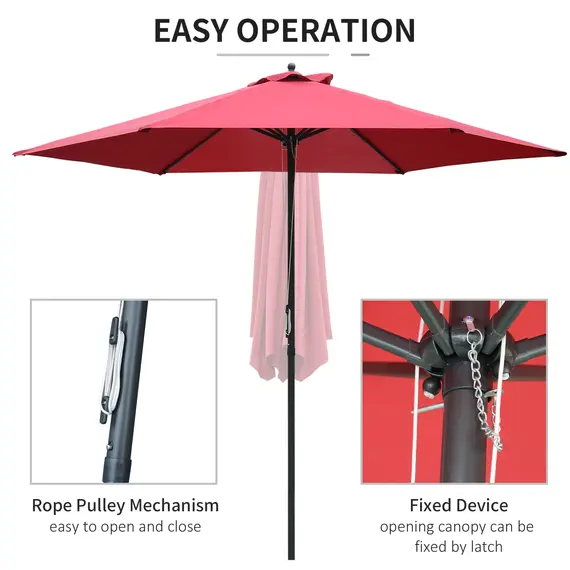 Buy 2.8m Garden Parasol Umbrella, Round Outdoor Market Table Umbrella Sun Shade Canopy, Wine Red, 5 image