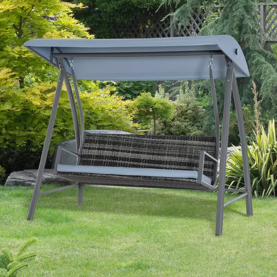 Buy 2-3 Seater Outdoor Garden Rattan Swing Chair with Adjustable Canopy Removable Cushion Hammock Seater Bench Bed Lounger, Mixed Grey, 2 image