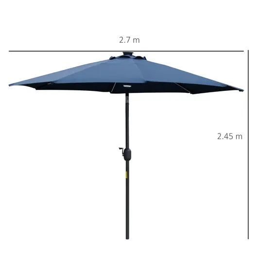 Buy 2.7m Garden Parasol Sun Umbrella w/ LED Solar Light Angled Canopy Blue, 3 image