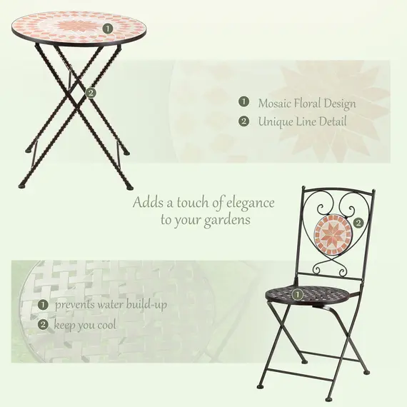 Buy 3 Piece Mosaic Bistro Set, 2 Folding Chairs & 1 Round Table Outdoor Furniture for Outdoor, Balcony, Poolside, Yellow, 6 image