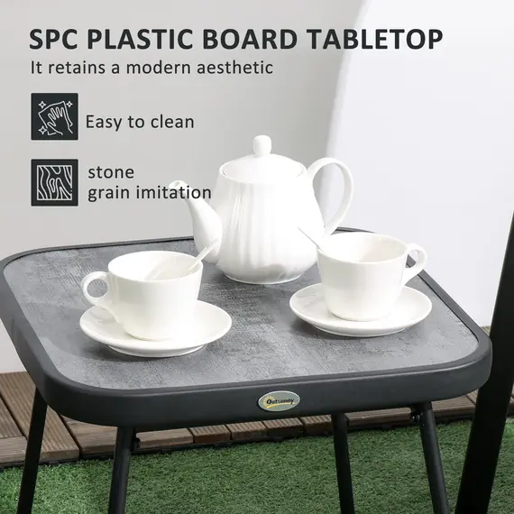 Buy 3 Pieces Outdoor Bistro Set, Patio Stackable Armchairs with Breathable Mesh Fabric and SPC Board Coffee Table, Brown, 5 image