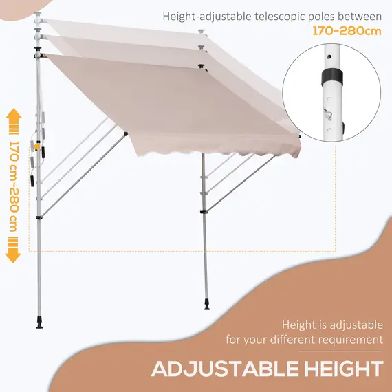 Buy 2x1.5m  Adjustable Outdoor Aluminium Frame Awning Beige, 4 image