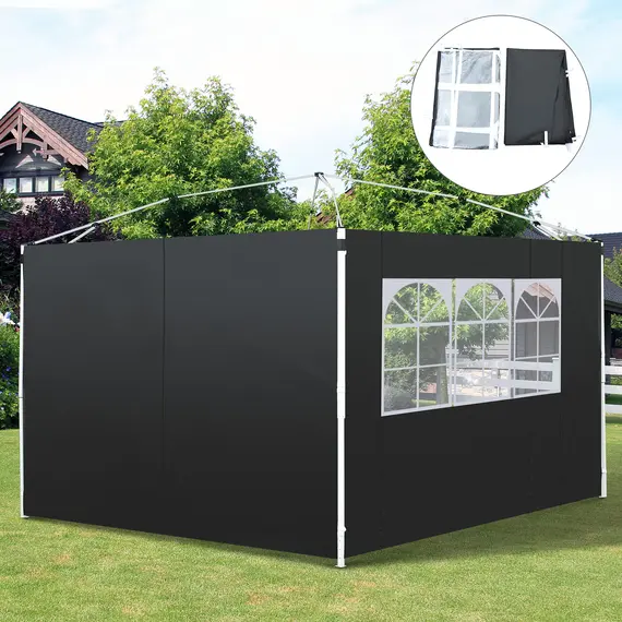 Buy 3 Meters Gazebo Replaceable Exchangeable Side Panel Wall Panels Walls With Window, Black, 2 image
