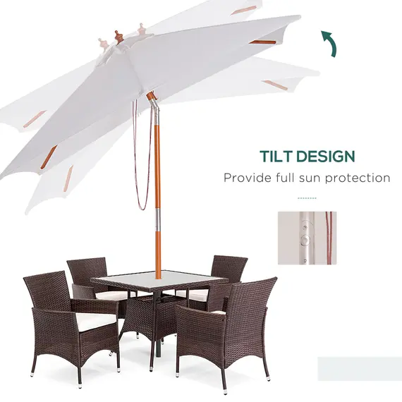Buy 2m x 1.5m Garden Parasol Umbrella with Tilting Sunshade Canopy, Outdoor Market Table Umbrella with Wood and Bamboo Frame, Cream White, 4 image