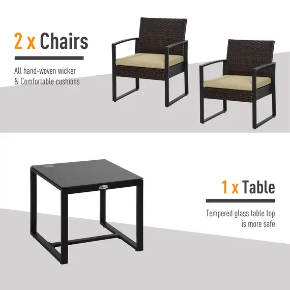 Buy 3 pcs PE Rattan Wicker Garden Furniture Patio Bistro Set Weave Conservatory Sofa Coffee Table and Chairs Set Beige, 5 image