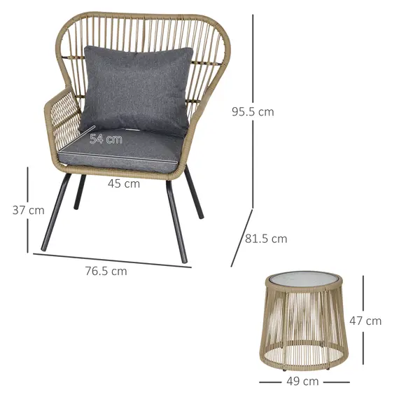 Buy 3 Pieces Rattan Bistro Set, Wicker Garden Furniture Set with Cushions, Glass Top Coffee Table and Chairs for Outdoor, Patio, Balcony, Brown, 3 image