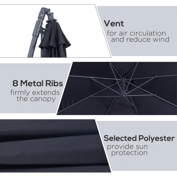 Buy 3 m Banana Parasol-Black, 6 image