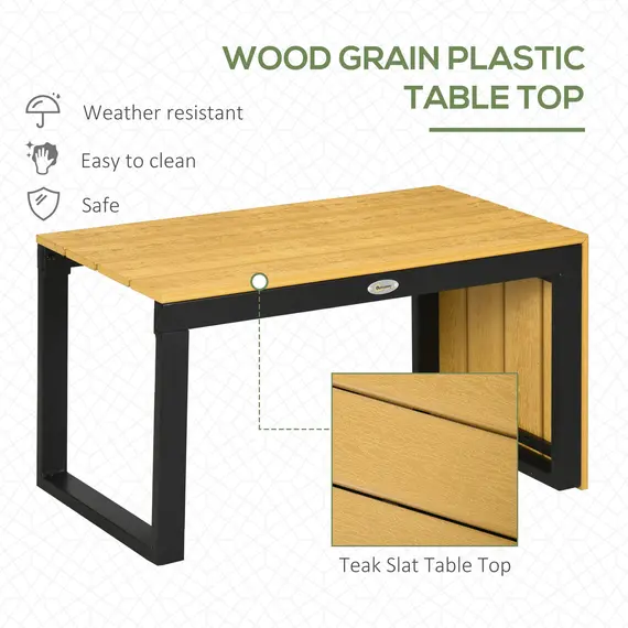 Buy 3 Pieces Patio Furniture Set, Outdoor Garden Sofa Conversation Set w/ Padded Cushions, Wood Grain Plastic Top Table and Side Panel, Dark Grey, 5 image