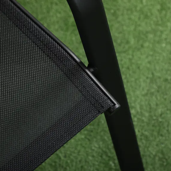 Buy 3 Pieces Outdoor Bistro Set, Patio Stackable Armchairs with Breathable Mesh Fabric and SPC Board Coffee Table, Black, 8 image