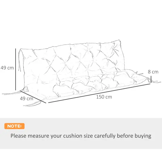Buy 3 Seater Bench Pad, Garden Chair Cushion with Back and Ties for Indoor and Outdoor Use, 98 x 150 cm, Black, 3 image