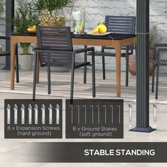 Buy 3 x 3(m) Retractable Pergola, Garden Gazebo Shelter with Aluminium Frame, for Grill, Patio, Deck, Dark Grey, 7 image