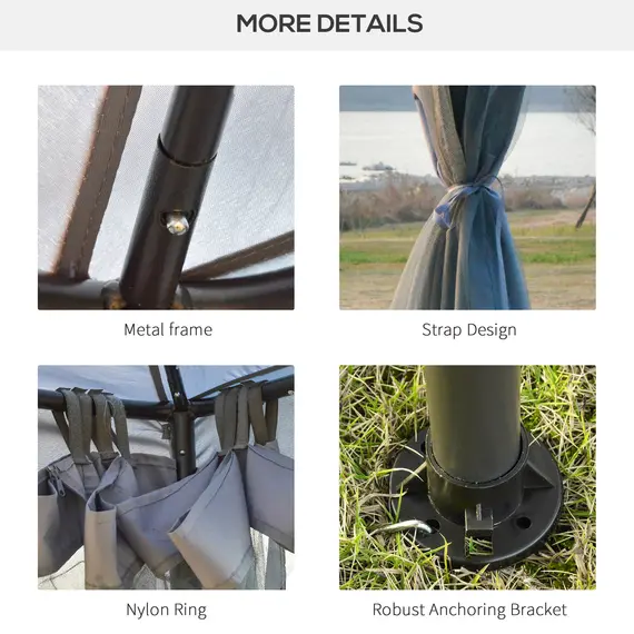 Buy 3 x 3 m Metal Gazebo, Garden Pavillion, Double Roof Outdoor Canopy Shelter with Mesh Sidewalls, Grey, 6 image