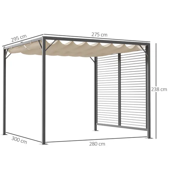 Buy 3 x 2.8m Metal Pergola, with Retractable Fabric Roof - Beige, 3 image