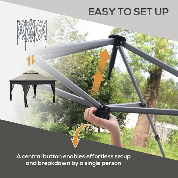 Buy 3 x 3(m) Pop Up Gazebo with Mosquito Netting, 1 Person Easy up Marquee Party Tent with 1-Button Push, Double Roof, Carry Bag, Sandbags, Height Adjustable Instant Shelter, Grey, 4 image
