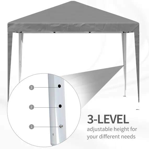 Buy 3 x 3 m Garden Pop Up Gazebo Marquee Party Tent Wedding Canopy, Height Adjustable with Carrying Bag, Grey, 6 image