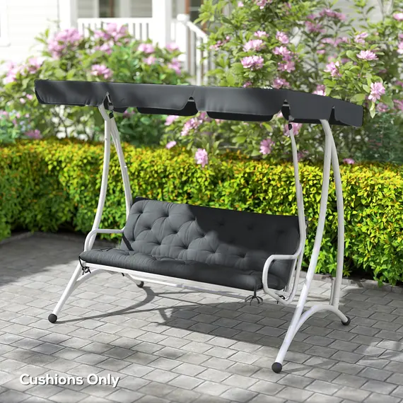 Buy 3 Seater Bench Cushion, Garden Chair Cushion with Back and Ties for Indoor and Outdoor Use, 98 x 150 cm, Dark Grey, 8 image