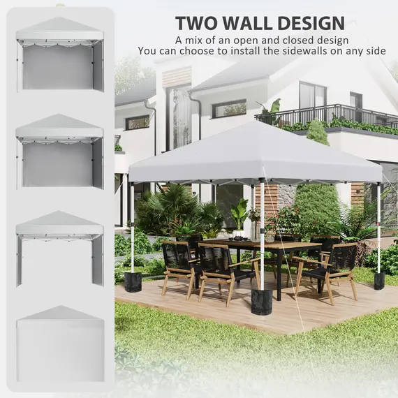 Buy 3 x 3 (M) Pop Up Gazebo, UPF 30+ with 2 Sidewalls, Leg Weight Bags and Wheeled Bag, Height Adjustable Party Tent Event Shelter for Garden, Patio, White, 4 image