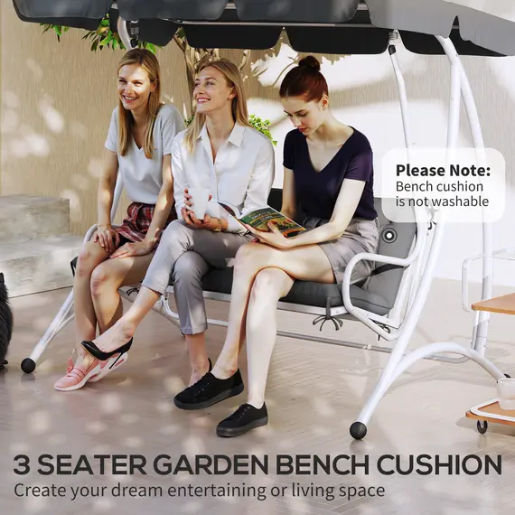 Buy 3 Seater Bench Cushion, Garden Chair Cushion with Back and Ties for Indoor and Outdoor Use, 98 x 150 cm, Dark Grey, 7 image