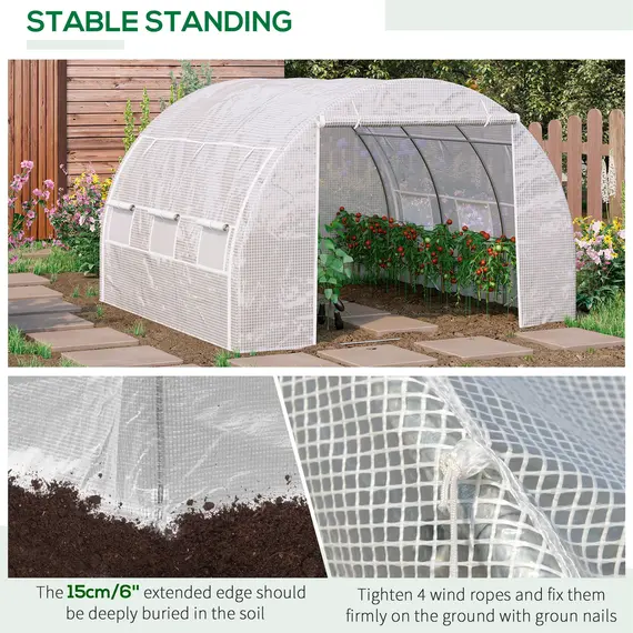 Buy 3 x 3 x 2 m Polytunnel Greenhouse with Roll-up Side Walls, Walk-in Grow House Tent with Steel Frame, Reinforced Cover, Zipped Door and 6 Mesh Windows for Garden, White, 6 image