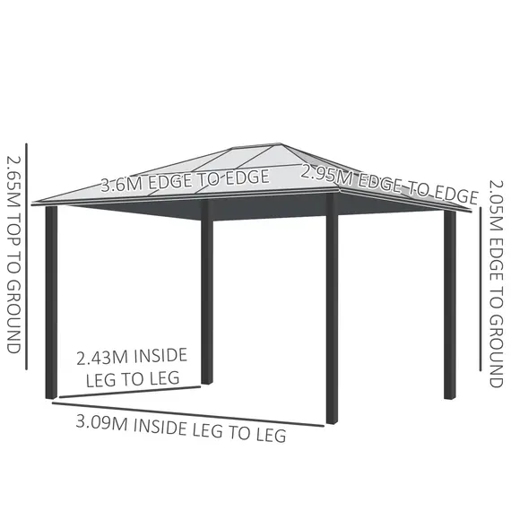 Buy 3 x 3.6(m) Hardtop Gazebo Canopy with Polycarbonate Roof and Aluminium Frame, Garden Pavilion with Mosquito Netting and Curtains, Brown, 3 image