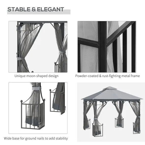 Buy 3 x 3(m) Garden Gazebo Patio Party Tent Shelter Outdoor Canopy Double Tier Sun Shade Metal Frame Netting, Light Grey, 5 image