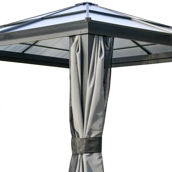 Buy 3 x 3(m) Hardtop Gazebo Canopy with Polycarbonate Roof, Aluminium Frame, Permanent Pavilion Garden Gazebo with Netting and Curtains for Patio, Deck, Dark Grey, 9 image