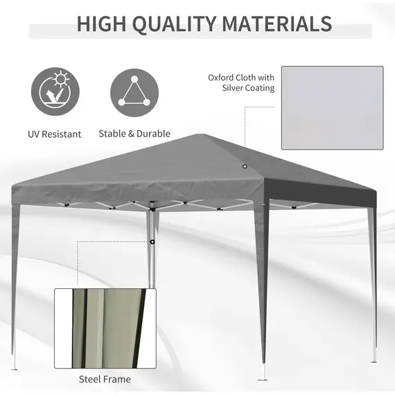 Buy 3 x 3 m Garden Pop Up Gazebo Marquee Party Tent Wedding Canopy, Height Adjustable with Carrying Bag, Grey, 4 image