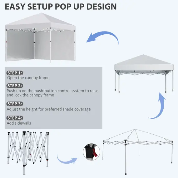 Buy 3 x 3 (M) Pop Up Gazebo, UPF 30+ with 2 Sidewalls, Leg Weight Bags and Wheeled Bag, Height Adjustable Party Tent Event Shelter for Garden, Patio, White, 5 image