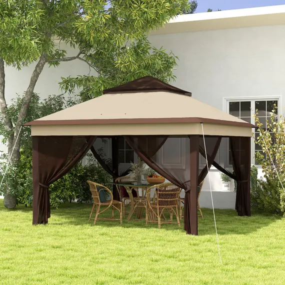 Buy 3 x 3(m) Pop Up Gazebo, Height Adjustable Instant Event Shelter with Netting and Carrying Bag, Beige, 2 image