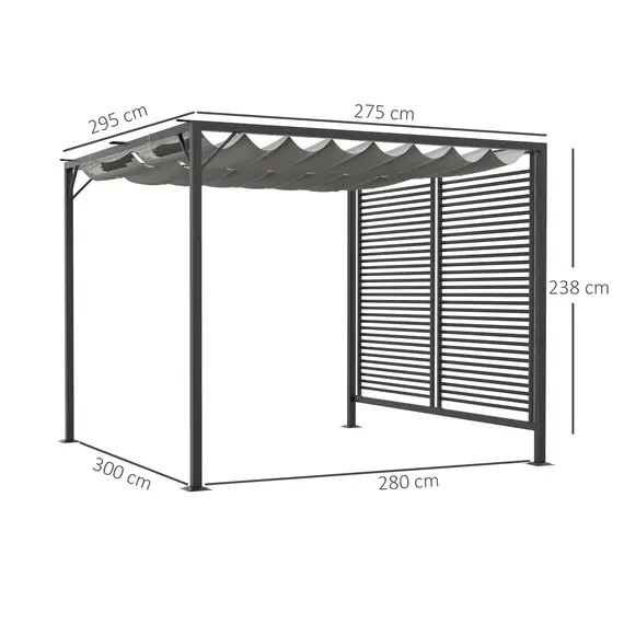 Buy 3 x 2.8m Metal Pergola, with Retractable Fabric Roof - Grey, 3 image