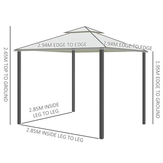 Buy 3 x 3 m Metal Gazebo, Garden Pavillion, Double Roof Outdoor Canopy Shelter with Mesh Sidewalls, Cream White, 3 image