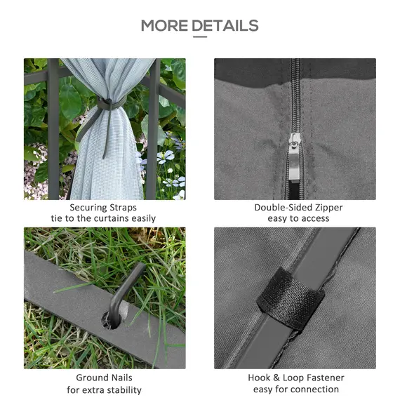 Buy 3 x 3(m) Patio Gazebo Canopy Garden Pavilion Tent Shelter with 2 Tier Roof and Mosquito Netting, Steel Frame, Grey, 5 image