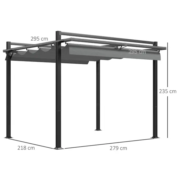 Buy 3 x 3(m) Retractable Pergola, Garden Gazebo Shelter with Aluminium Frame, for Grill, Patio, Deck, Dark Grey, 3 image