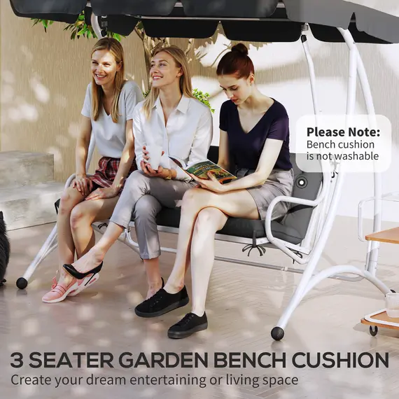 Buy 3 Seater Bench Pad, Garden Chair Cushion with Back and Ties for Indoor and Outdoor Use, 98 x 150 cm, Black, 7 image