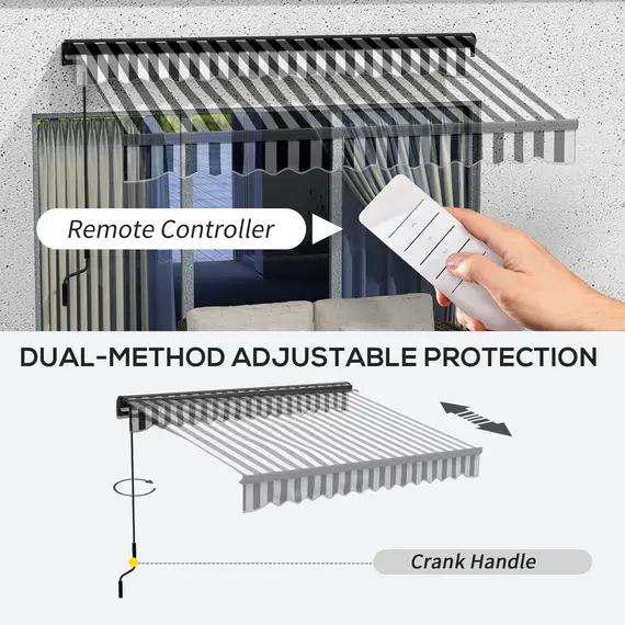 Buy 3 x 2m Aluminium Frame Electric Awning, with Remote - Grey/White, 4 image