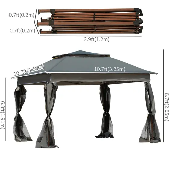 Buy 3 x 3(m) Pop Up Gazebo, Double-roof Garden Tent with Netting and Carry Bag, Party Event Shelter for Outdoor Patio, Dark Grey, 3 image