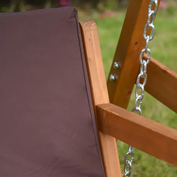 Buy 3 Seater Garden Swing Seat Outdoor Swing Chair with Adjustable Canopy, Wooden Hammock Bench with  Padded Cushions for Patio Yard, Brown, 7 image
