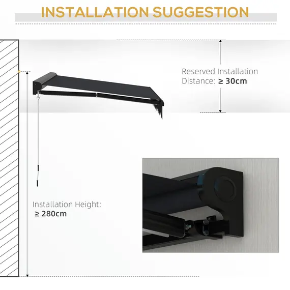 Buy 3 x 2.5m Electric Awning with LED Light, Aluminium Frame Retractable Awning Sun Canopies for Patio Door Window, 8 image