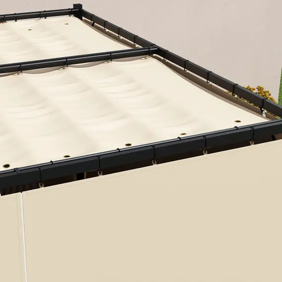 Buy 3 x 3(m) Retractable Pergola, Garden Gazebo Shelter with Curtains, for Grill, Patio, Deck, Beige, 9 image
